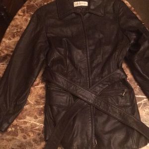 Brown long leather jacket